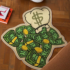 Fluffy Cartoon Money Carpet Bedroom Wool Mat Entrance Anti-slip