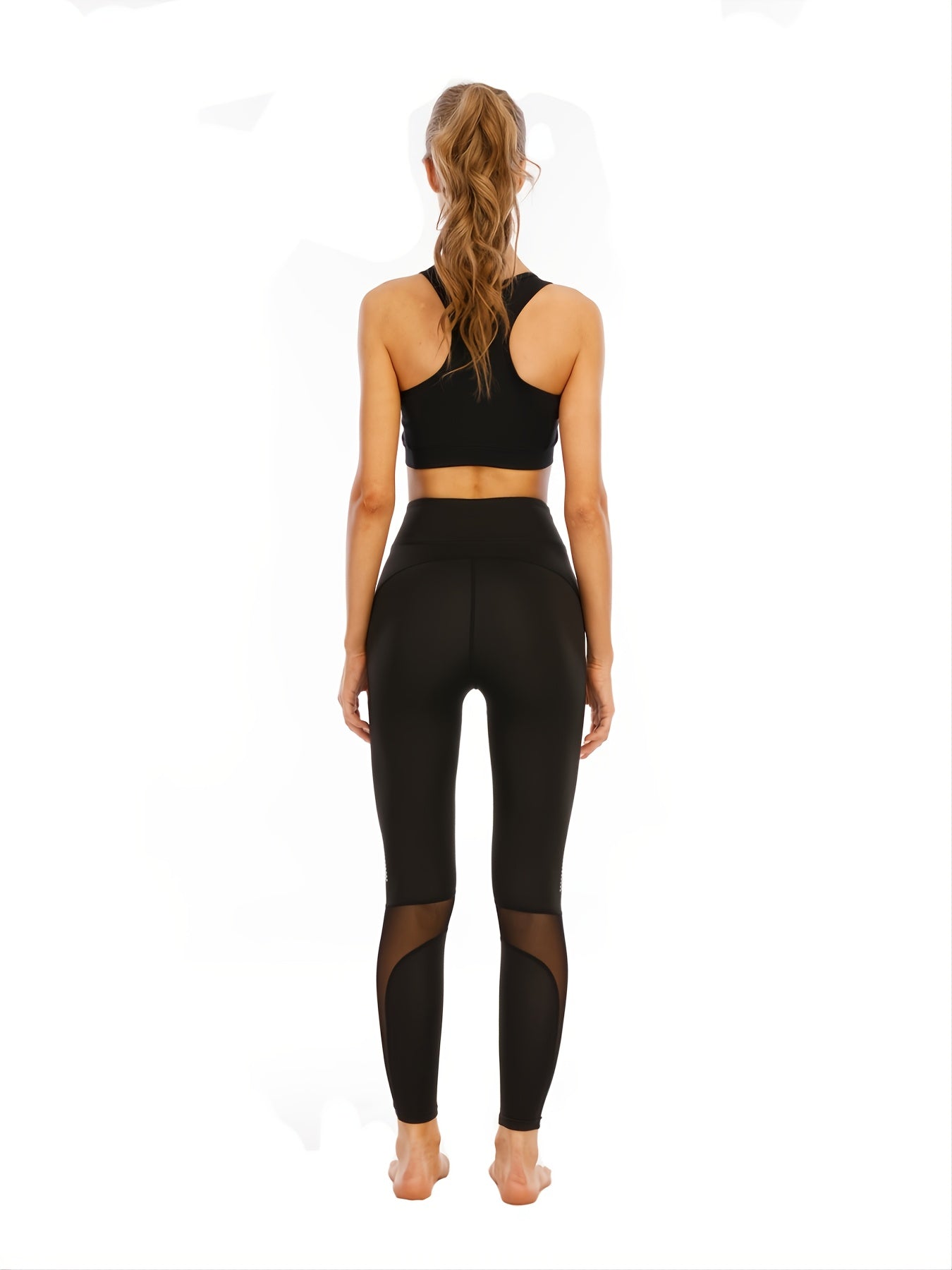 High Waist Yoga Pants Stretchy Leggings with Contrast Mesh