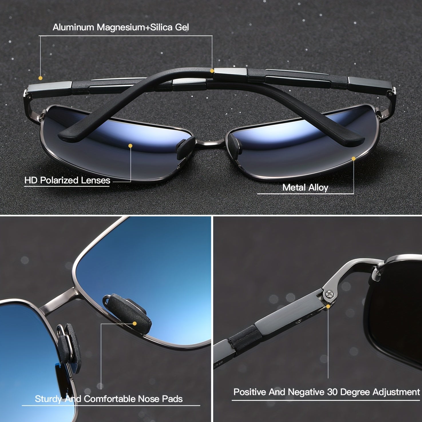 RoyalHot Square Metal Alloy Polarized Sunglasses