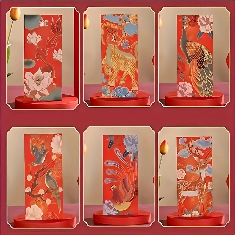 6pcs Chinese Elements Red Envelopes with Chinese Dragon Year Design