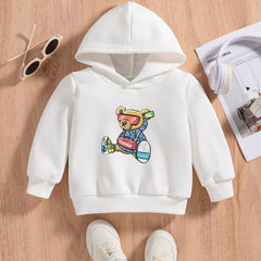 Bear & Letter Print Baby's Casual Hooded Sweatshirt