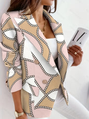 Chain Print Double Breasted Long Sleeve Blazer
