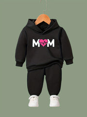 OERYUI 2pcs Heart Graphic MOM Hoodies Pants Set For Kids Spring Fall