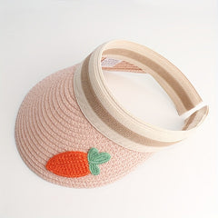 Kids Straw Visor Sun Protection Cap w/ Flower Decor