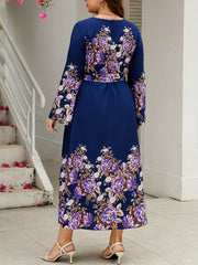 Floral Print Bell Sleeve Plus Size Maxi Dress With Belt