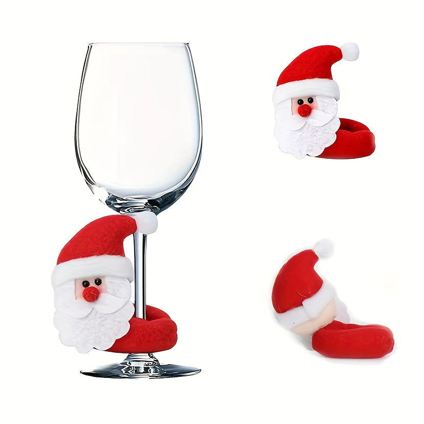 Christmas Wine Glass Ring Santa Claus Snowman Reindeer Christmas Wine Glass Deco