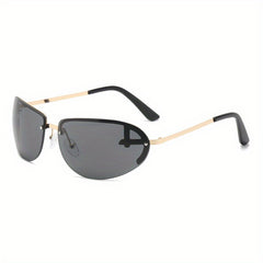 Oval Rimless Wrap Sunglasses Thin Metal Frame