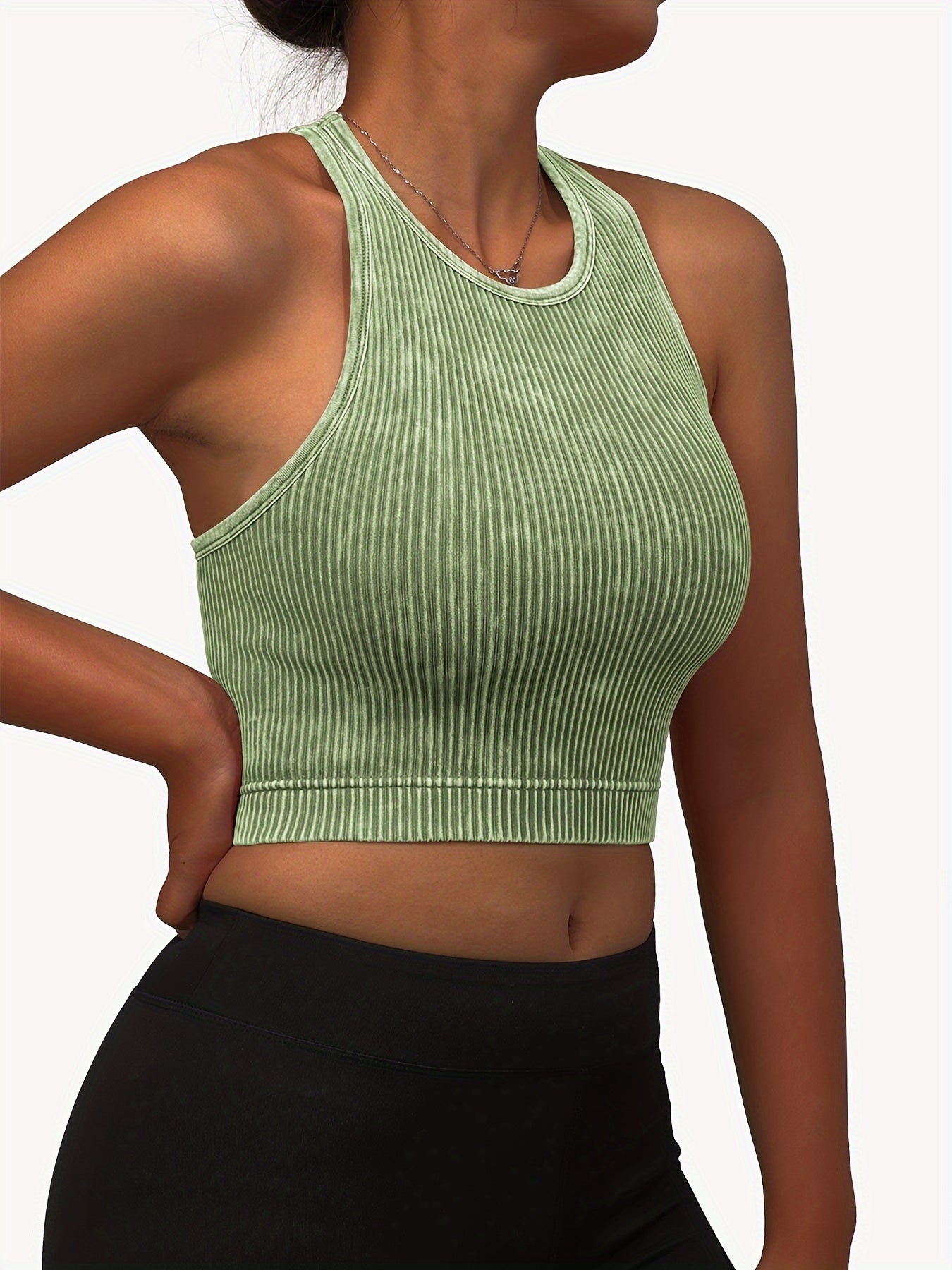 Ribbed Washed Sports Tank Top Sleeveless Fitness Training Top