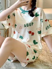Cartoon Little Man Pajamas Set Short Sleeve Top & Shorts
