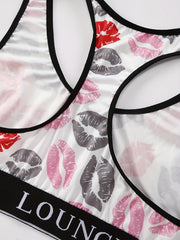 Sexy Bra Women's Plus Kiss Print Contrast Letter Tape