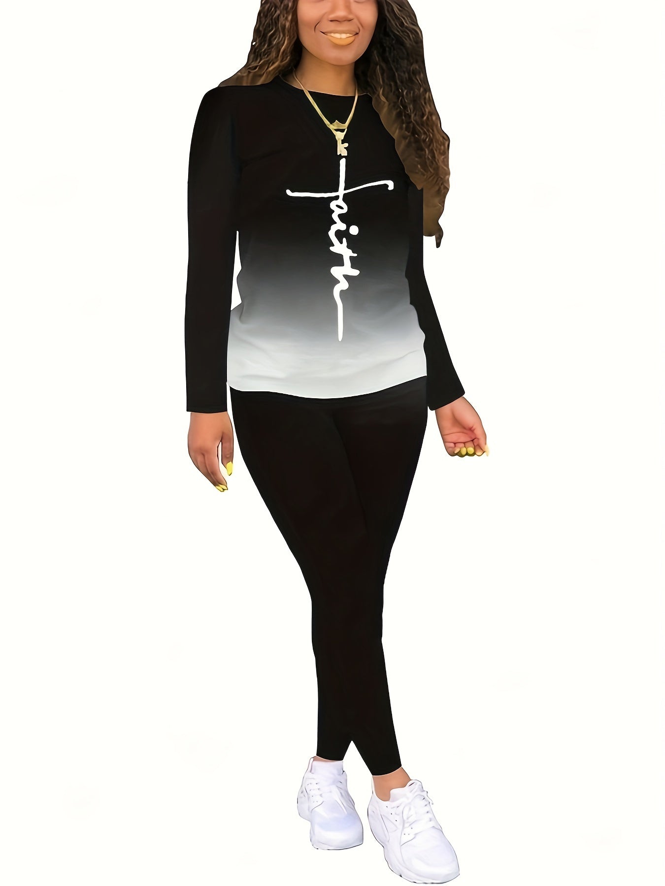 Women's Plus Ombre & Cross Print Tee & Pants 2 Piece Set