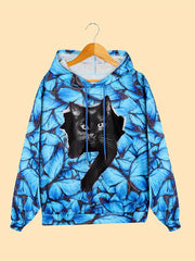 Cat & Butterfly Hooded Sport Sweatshirt Women's Tops