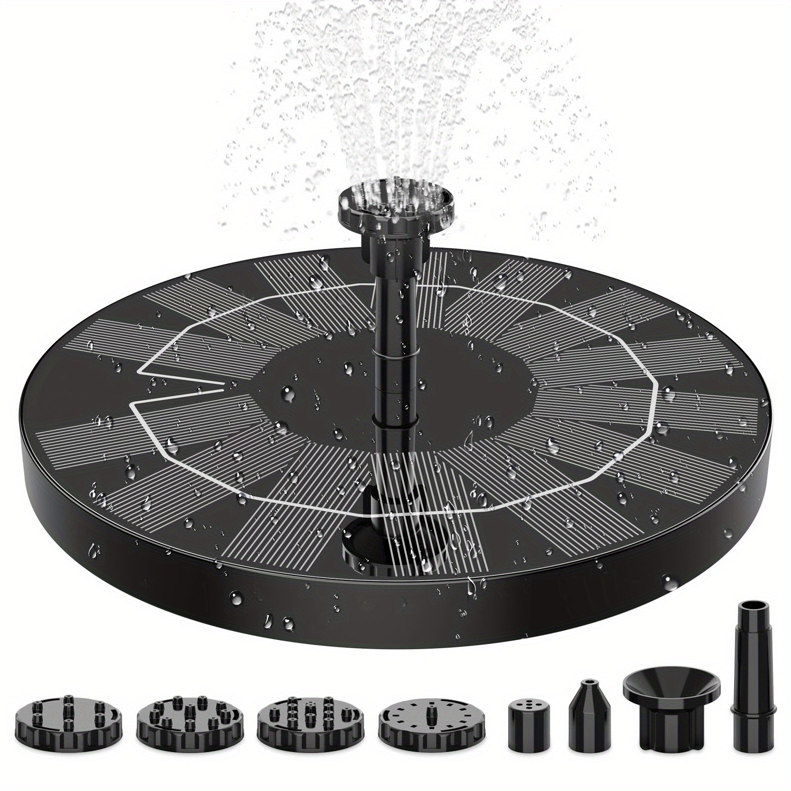 Solar Pond Fountain Bird Bath Pump w/ 6 Nozzles, 1.4W Panel Kit