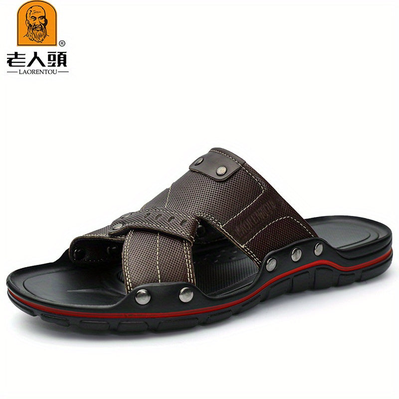 LAORENTOU Men's Leather Sandals Non Slip Outdoor Hiking Beach Water Shoes