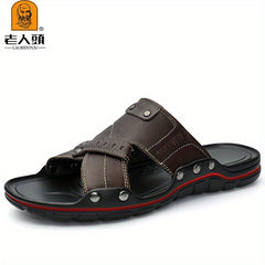LAORENTOU Men's Leather Sandals Non Slip Outdoor Hiking Beach Water Shoes
