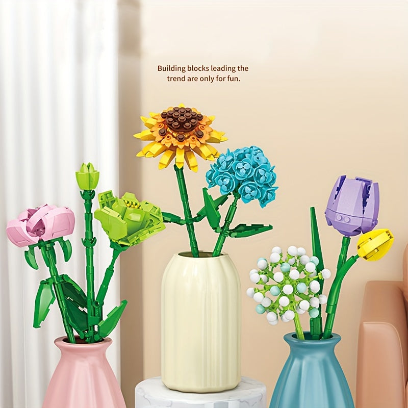 DIY Building Block Flower Bouquet Kit - 12 Models Desk Decor Set