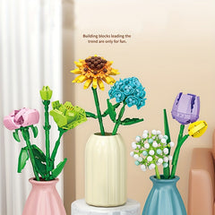 DIY Building Block Flower Bouquet Kit - 12 Models Desk Decor Set