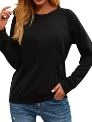 Solid Crew Neck Pullover Sweatshirt Long Sleeve Raglan Shoulder Sweatshirt