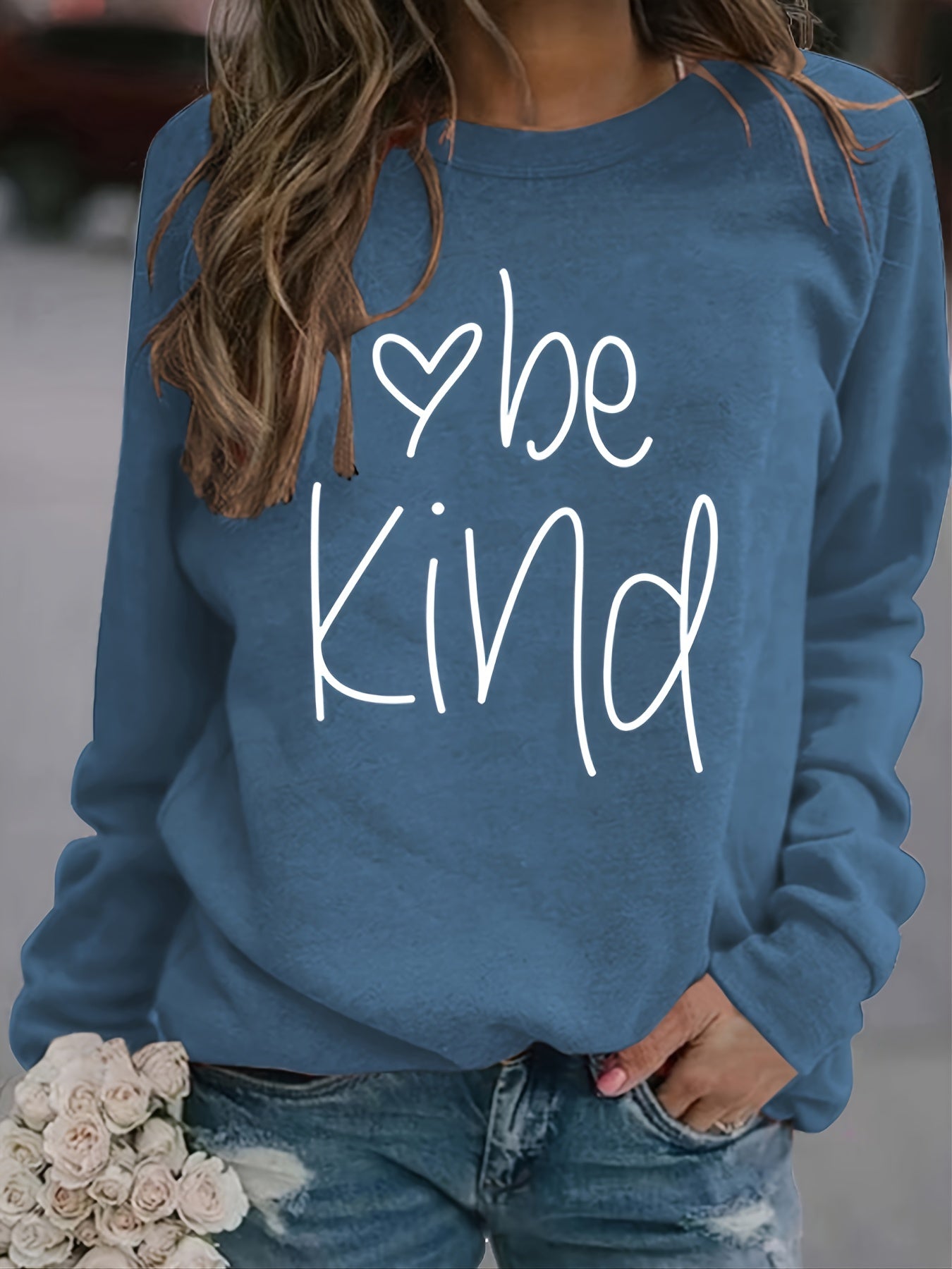 Be Kind Letter Print Sweatshirt Long Sleeve Crew Neck Pullover Sweatshirt