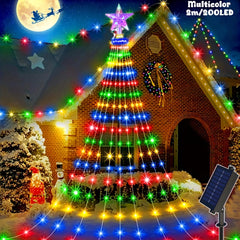 Solar Star Waterfall Lights 8 Modes Outdoor Christmas Decorative Lights
