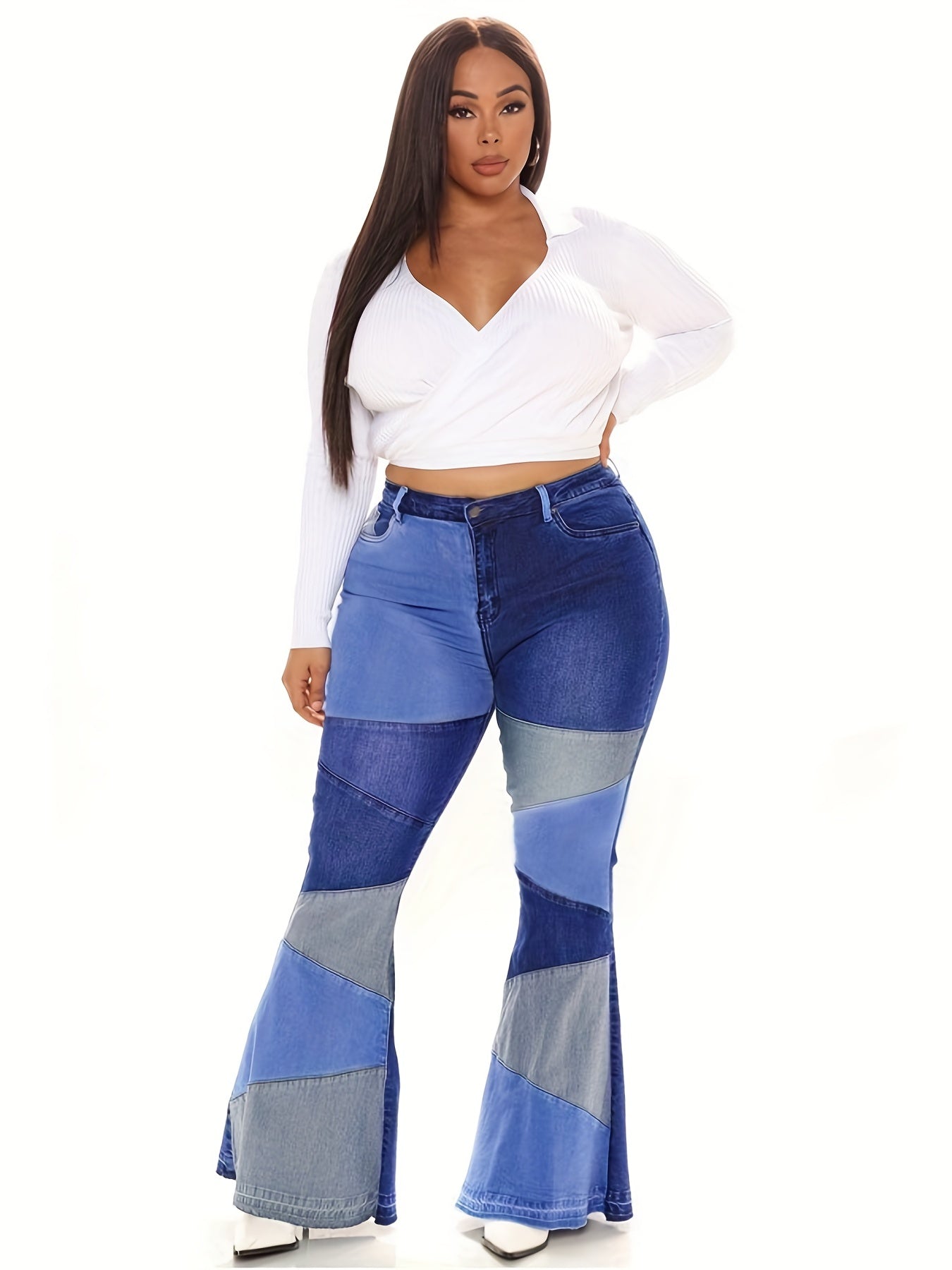 Colorblock High Rise Flared Leg Jeans