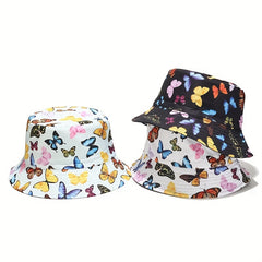 Butterfly Print Reversible Bucket Hat Casual Couple Basin Hat