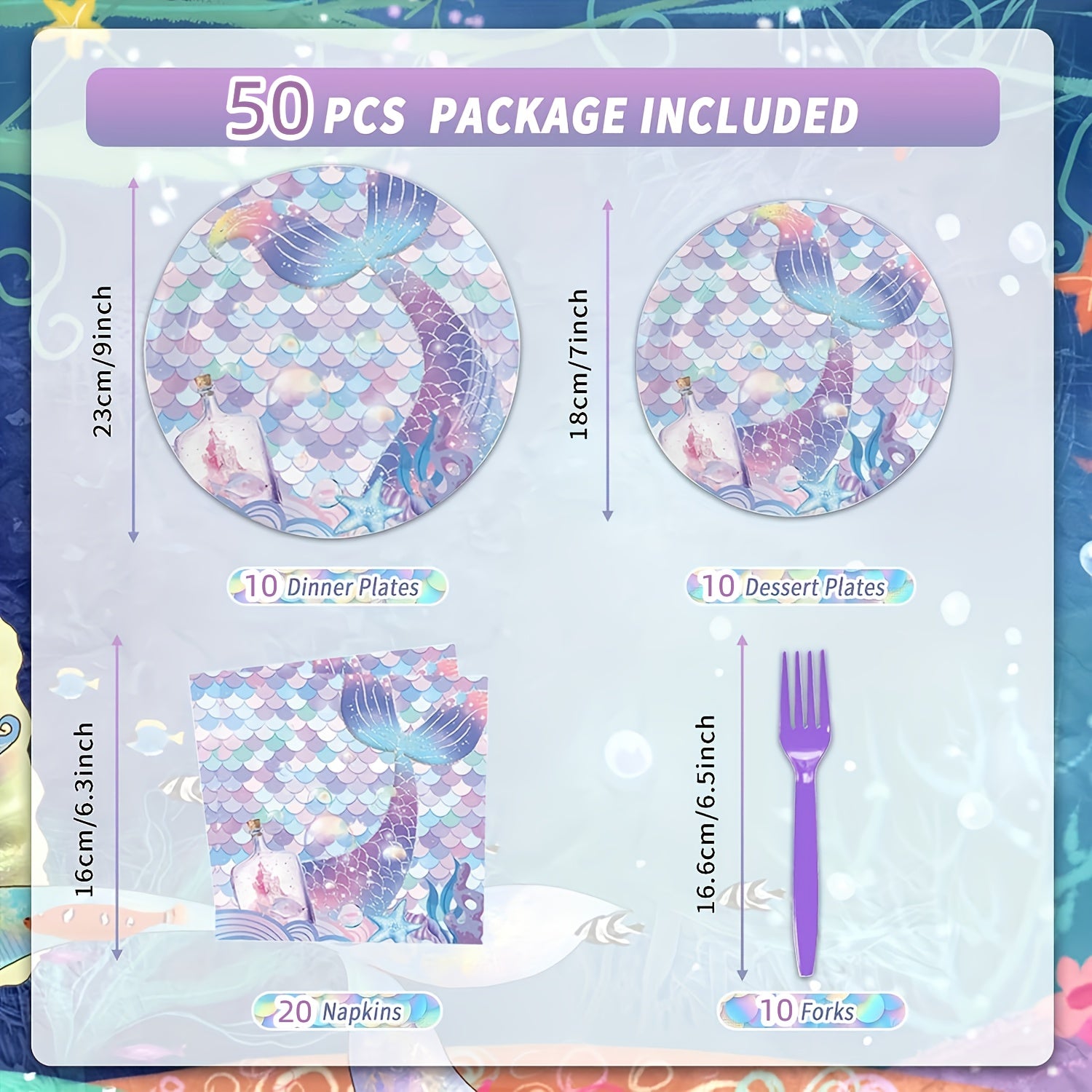 50pcs Ocean Theme Party Supplies Plates and Napkins Set for Birthday Party
