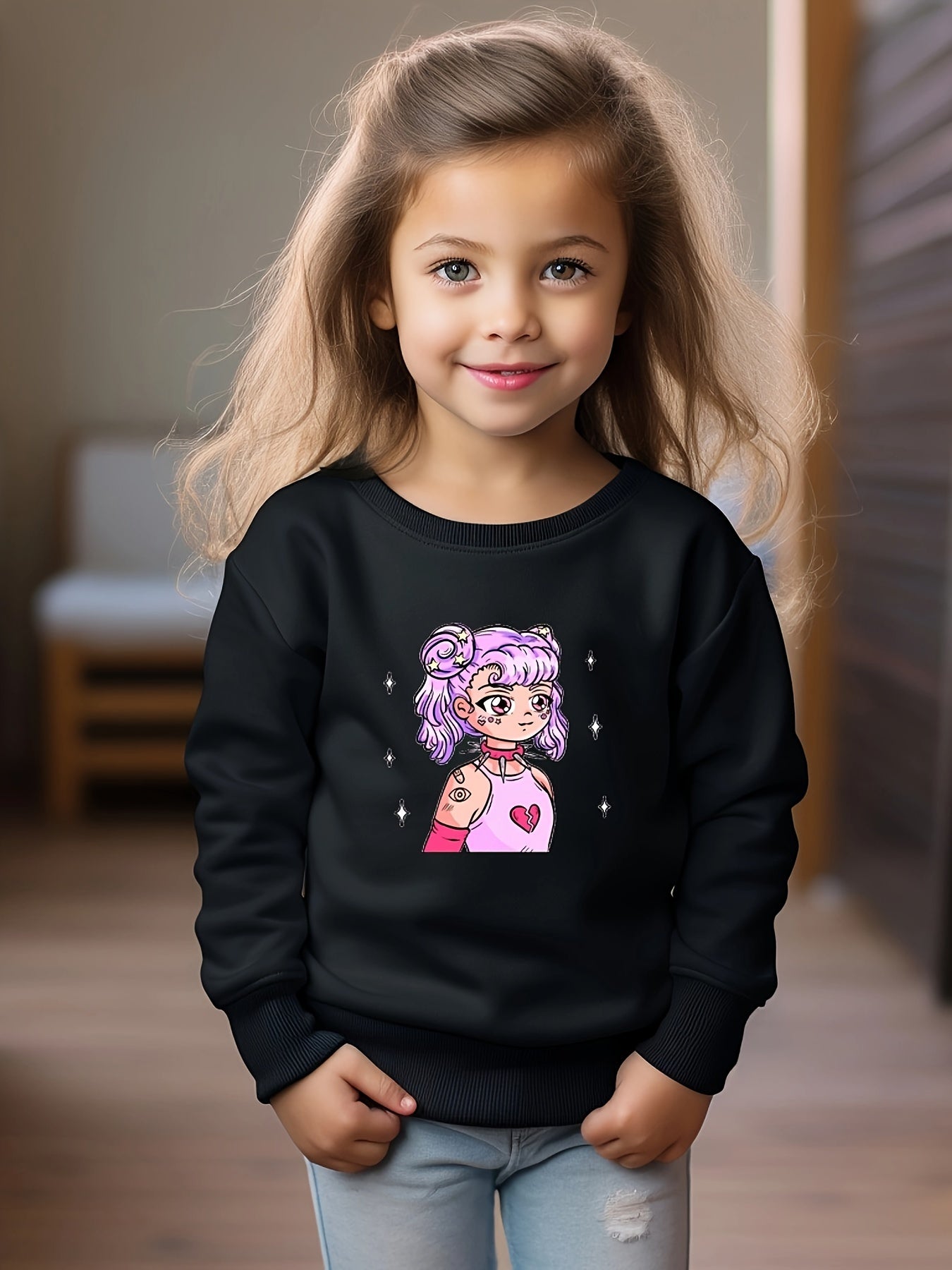 Toddler Cartoon Girl Print Long Sleeve Sweatshirt