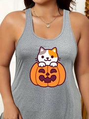 Halloween Nightdress Women's Cat & Pumpkin Print Round Neck