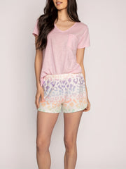 V Neck Tee & Leopard Shorts Pajama Set