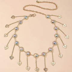 Heart Pendant Tassel Waist Chain Vintage Metal Chain Belt Dress Girdle