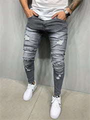 Men's Slim Fit Ripped Jeans Casual Street Style Denim Pants