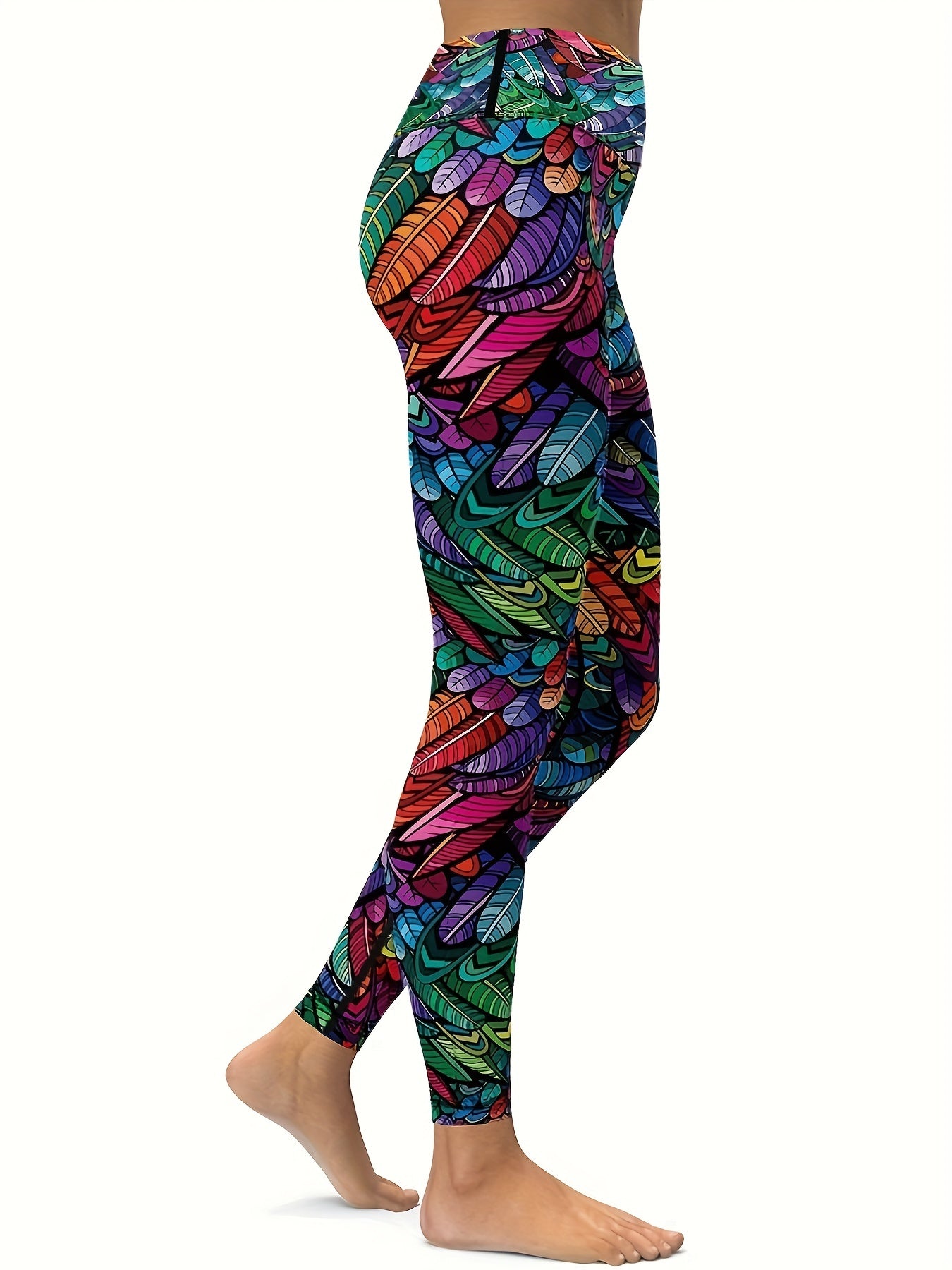 Plume Print Yoga Fitness Leggings High Waist Sports Pants