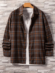 Men's Plaid Long Sleeve Shirt for Spring Autumn