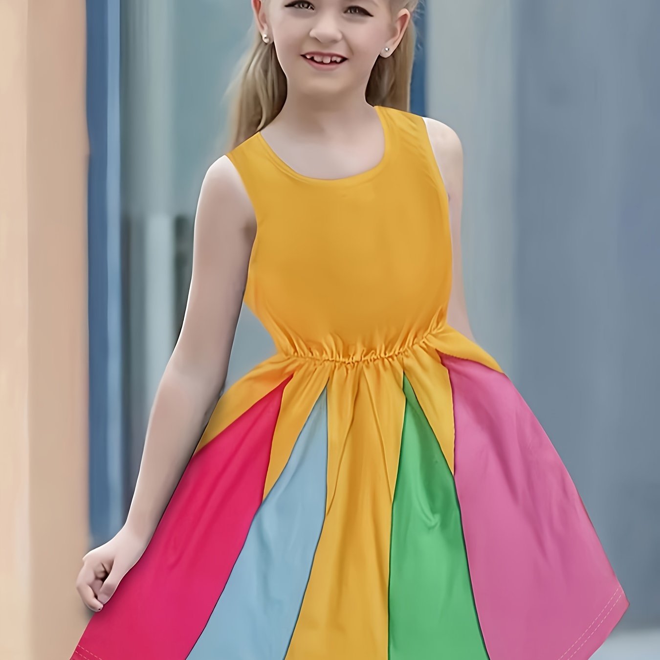 Dreamy Girls Splicing Colorblock Sleeveless Dress Summer Clothes Party Gift
