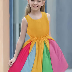 Dreamy Girls Splicing Colorblock Sleeveless Dress Summer Clothes Party Gift