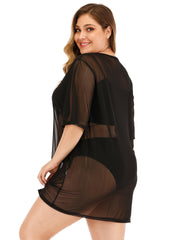 Short Sleeve Sheer Cover Up Stretchy Sexy Beachwear