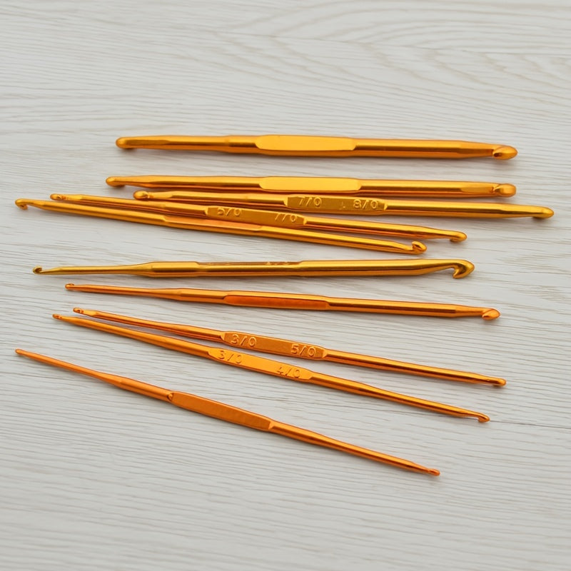 10pcs Double Ended Alumina Crochet DIY Knitting Tools Golden Aluminum Crochet