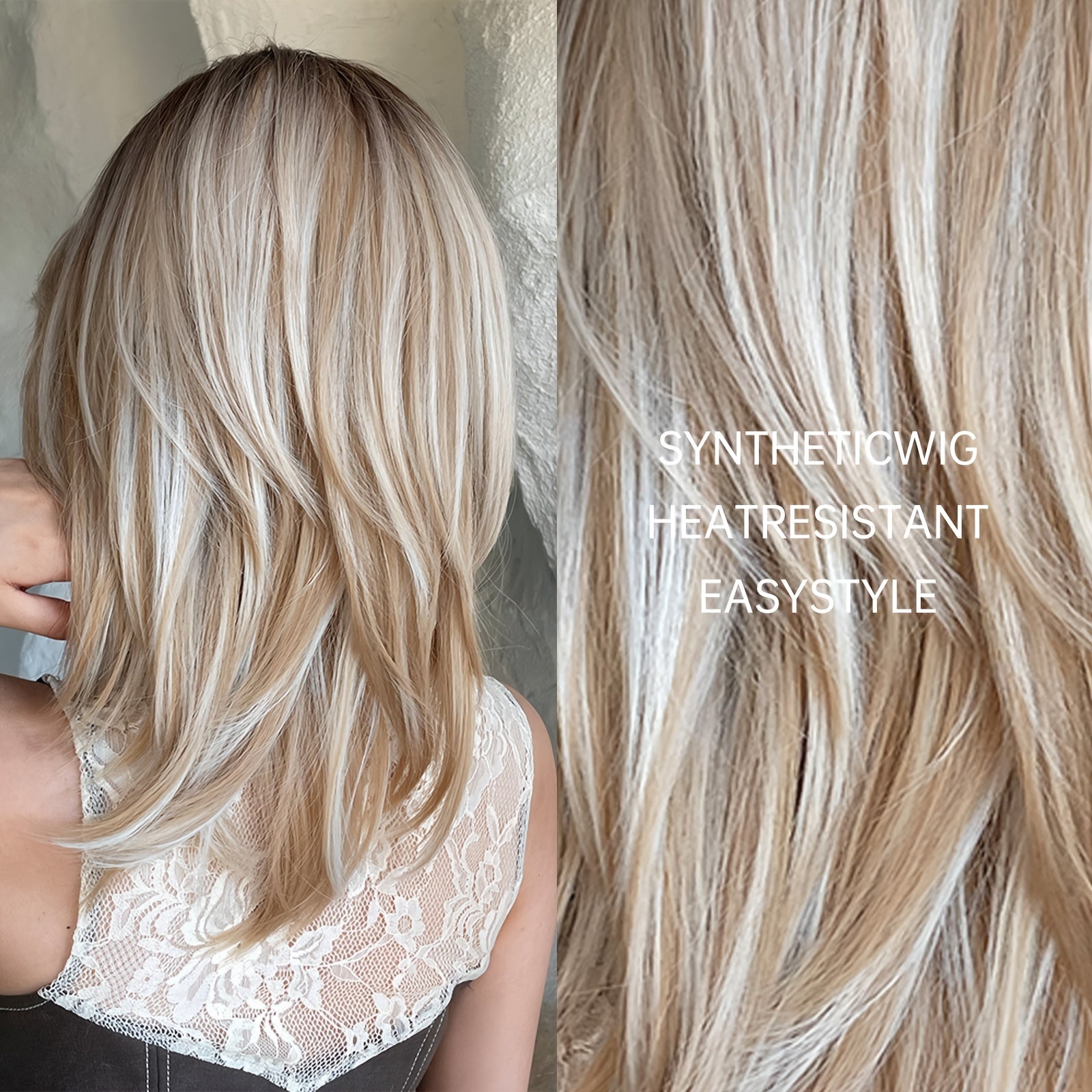Natural Ombre Bob Wig 18 inch Layered Blonde Straight Hair