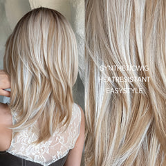 Natural Ombre Bob Wig 18 inch Layered Blonde Straight Hair