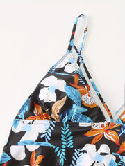 Retro Tankini Set Women's Plus Floral Print V Neck Strappy Cami Top