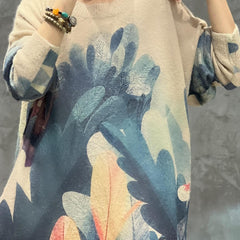 Women's Leaf Print Long Sleeve Sweater