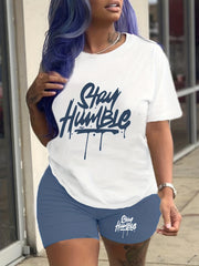 Letter Print T Shirt & Shorts 2pcs Set Women's Clothing