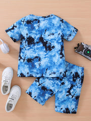 Tie Dye Full Body Print T-shirt & Shorts Set for Boys