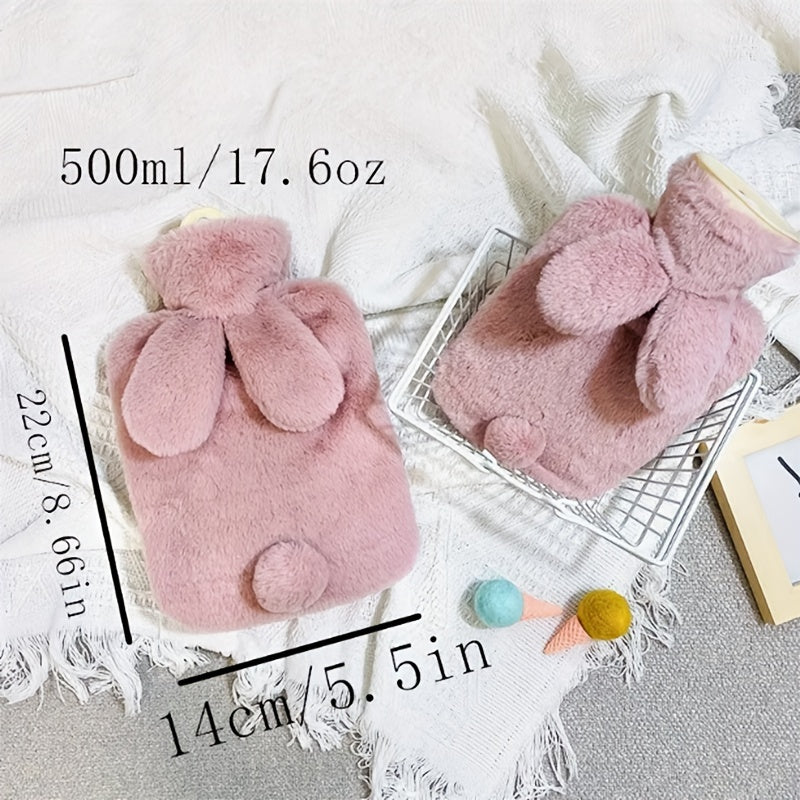 500ml Winter Warm Water Bag Plush Cover Rabbit Hand Warmer