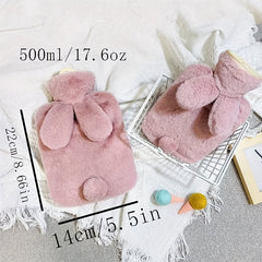 500ml Winter Warm Water Bag Plush Cover Rabbit Hand Warmer