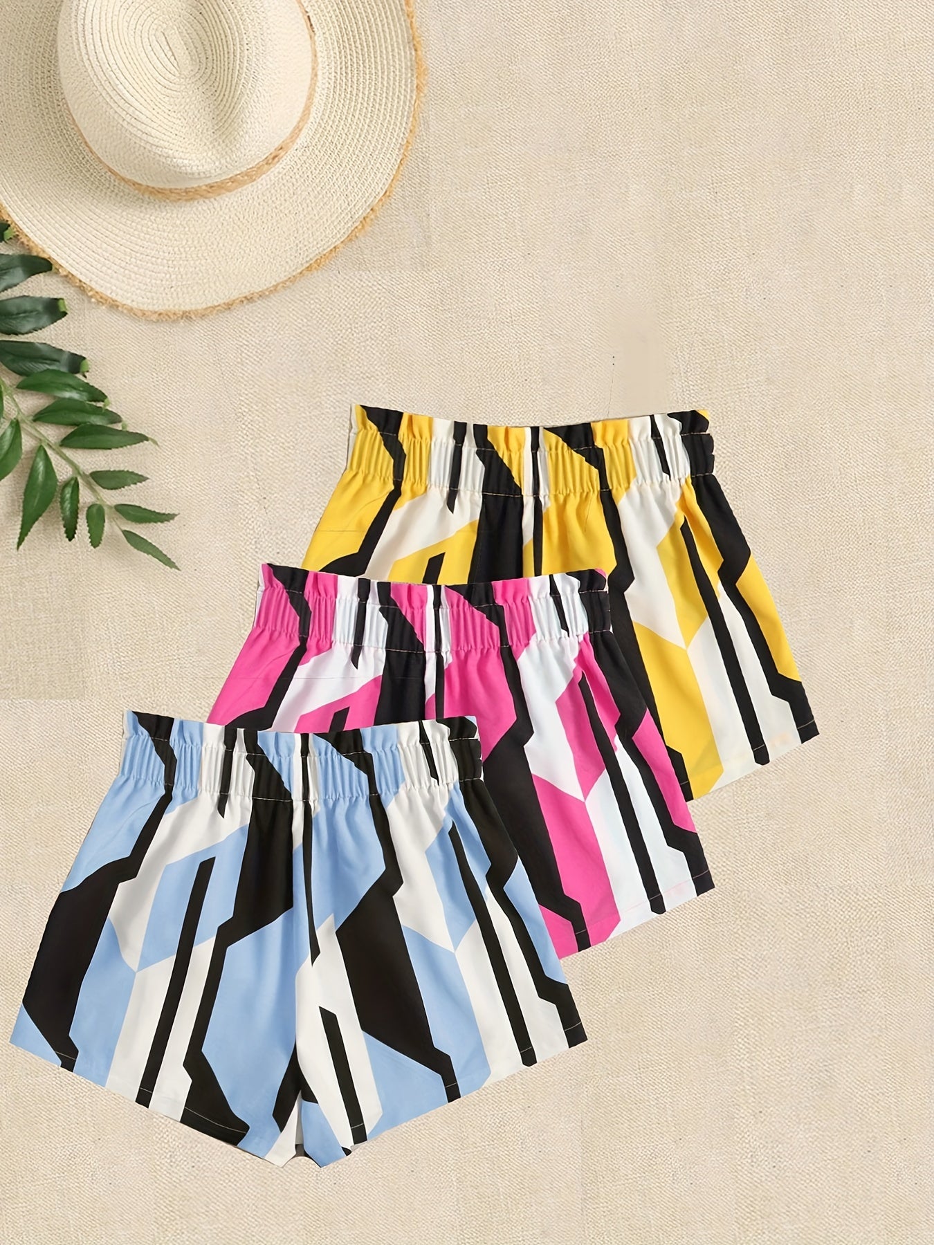 Geometric Print 3-Pack Shorts Women's Casual Elastic Waist Lace Up