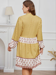 Boho Dress Women's Plus Colorblock Floral Print Long Sleeve V Neck