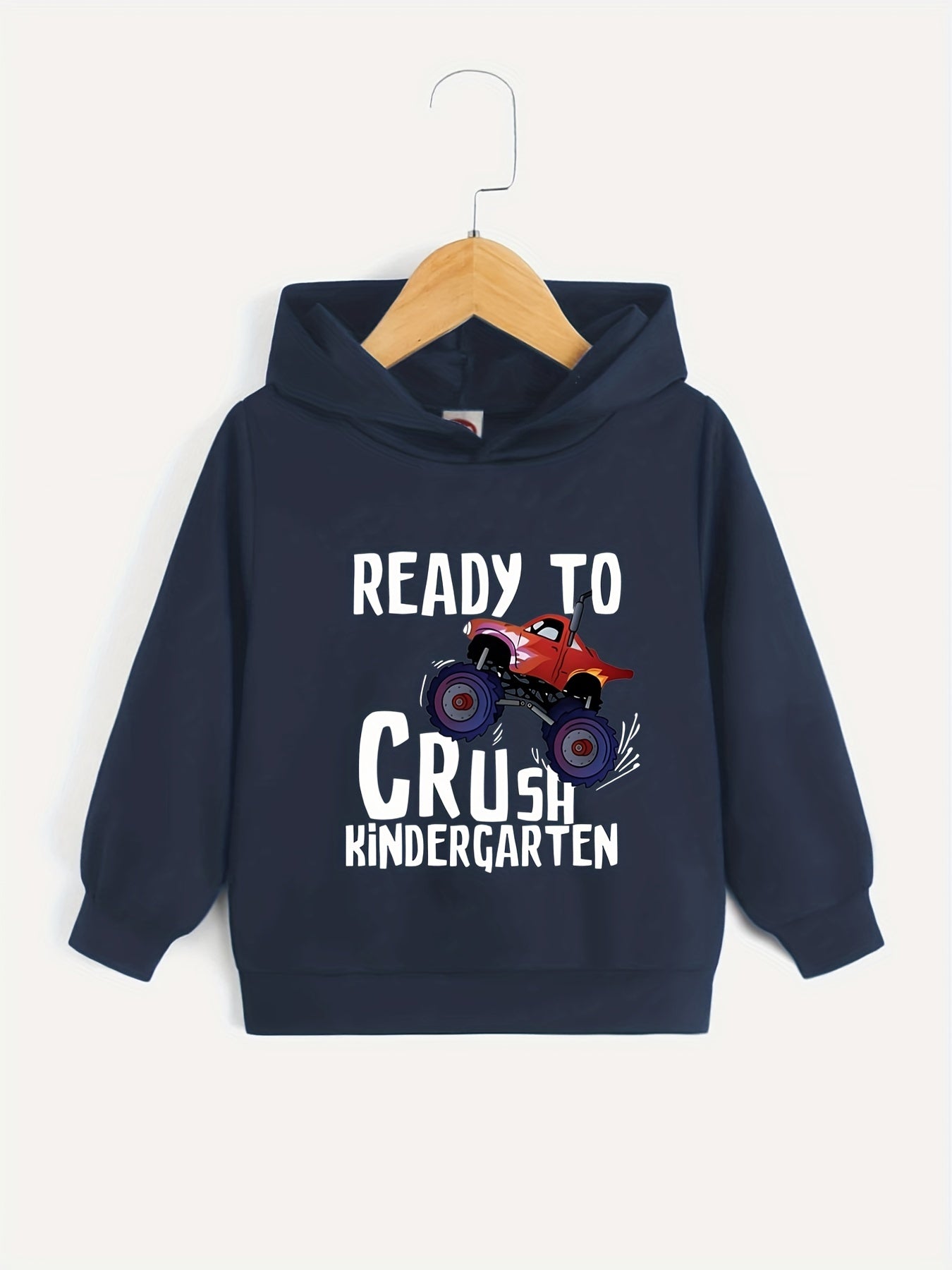 Boys Cartoon Car & Letter Print Hooded Sweatshirt
