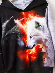 Block Wolf 3D Print Boys Hoodie Long Sleeve Sweatshirt